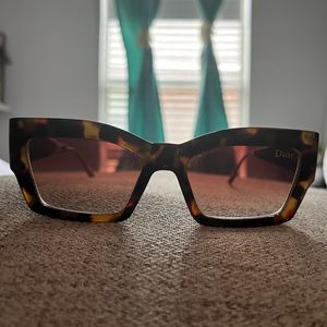 Dior oversized square-frame tortoiseshell acetate sunglasses w/gold tips